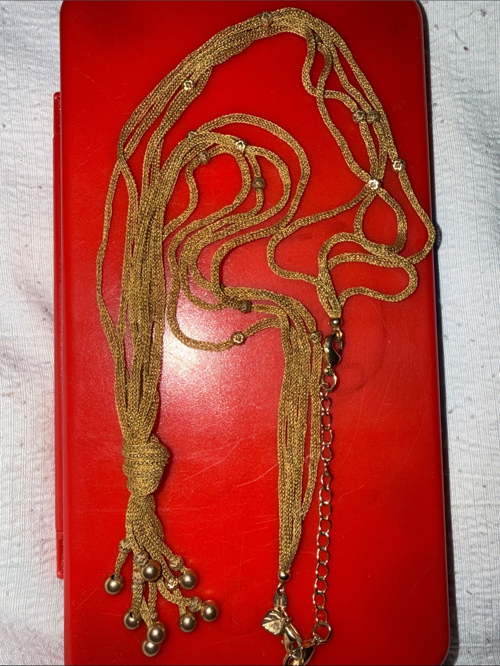 Multi-Strand Tassel Necklace - Women 14 kt gold Italian mesh Multistra
